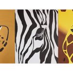Three close-up paintings of African animals.