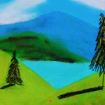 An oil pastel drawing of peaceful, rolling hills.