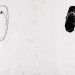 A drawing of two flip-flops - one white and one black.