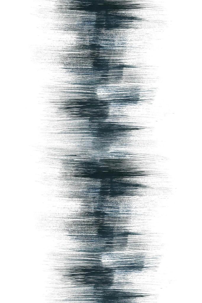 Watercolor painting of brushstrokes in different shades of black forming one column against a white background